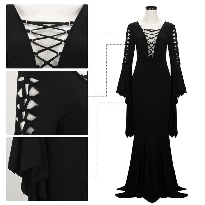 Women Gothic Party Dress Morticia Cosplay Outfits Retro Style