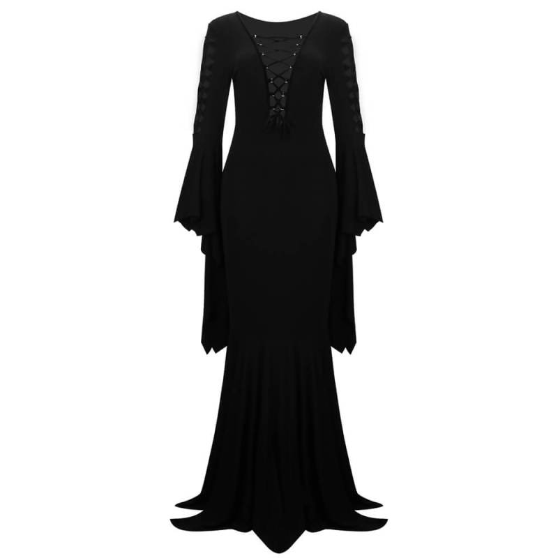 Women Gothic Party Dress Morticia Cosplay Outfits Retro Style