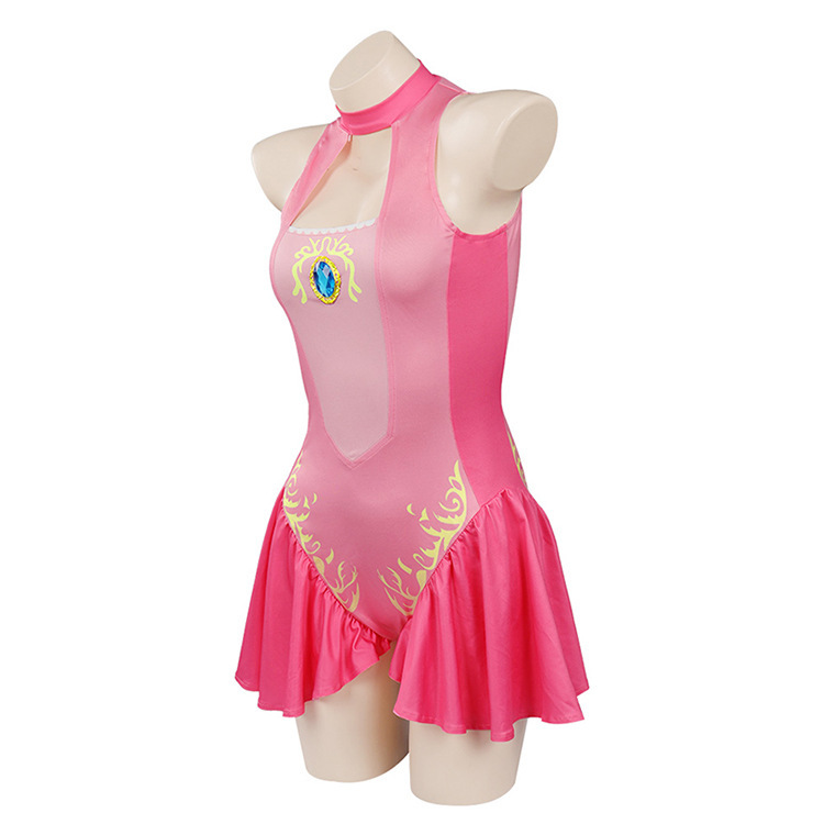 Princess Peach One Piece Swimsuit Cosplay Costume Super Mario