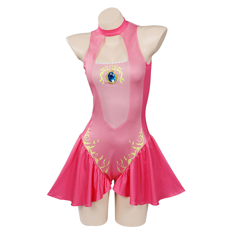 Princess Peach One Piece Swimsuit Cosplay Costume Super Mario