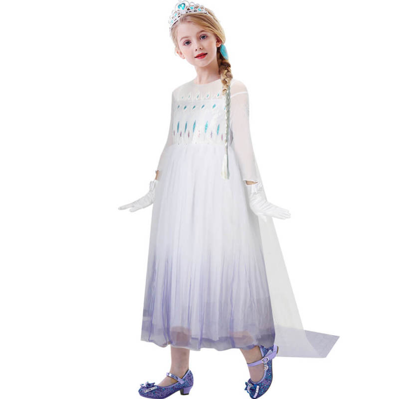 Girls Frozen 2 Elsa White Dress Cosplay Costume