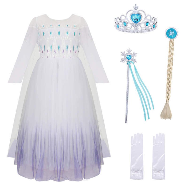 Girls Frozen 2 Elsa White Dress Cosplay Costume