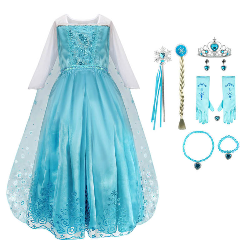 Girls Elsa Dress Frozen Cosplay Costume