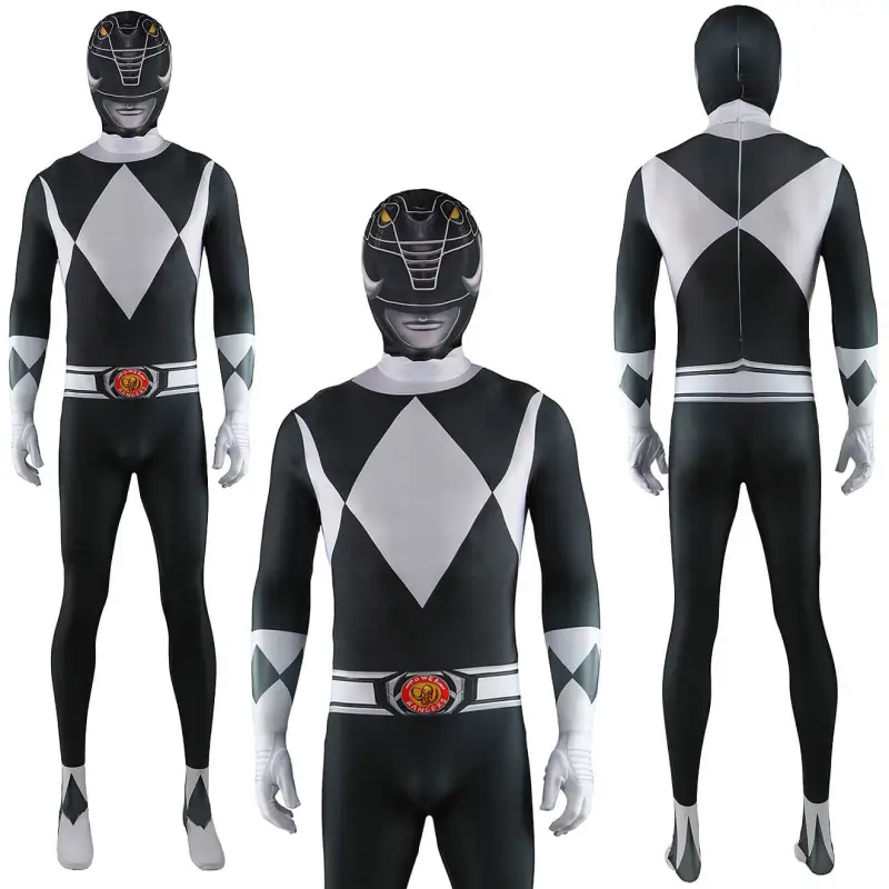 Black Ranger Costume Mighty Morphin Power Rangers Zack Taylor Cosplay