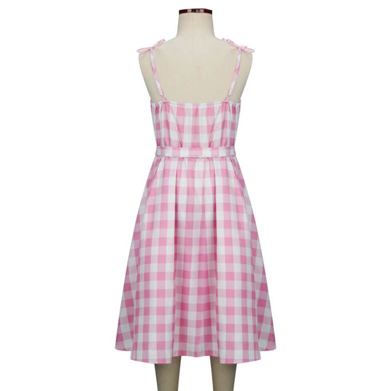 Kids Margot Robbie Pink Plaid Dress Movie Cosplay Costume