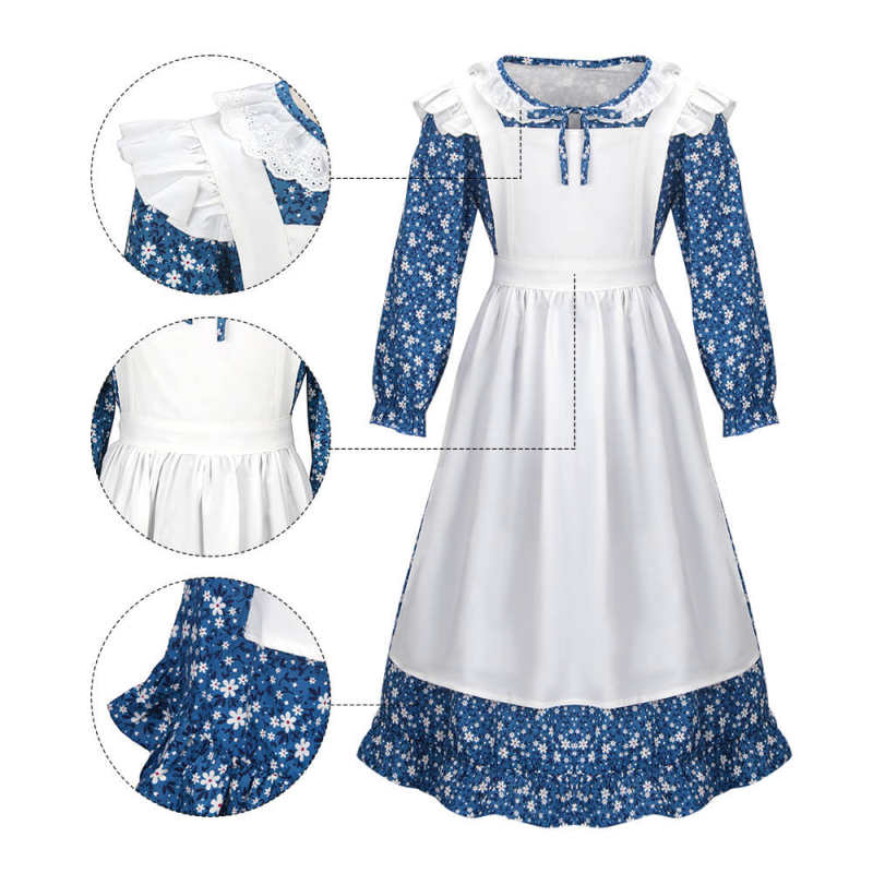 Girl Pioneer Dress Colonial Prairie Costume Party Outfits