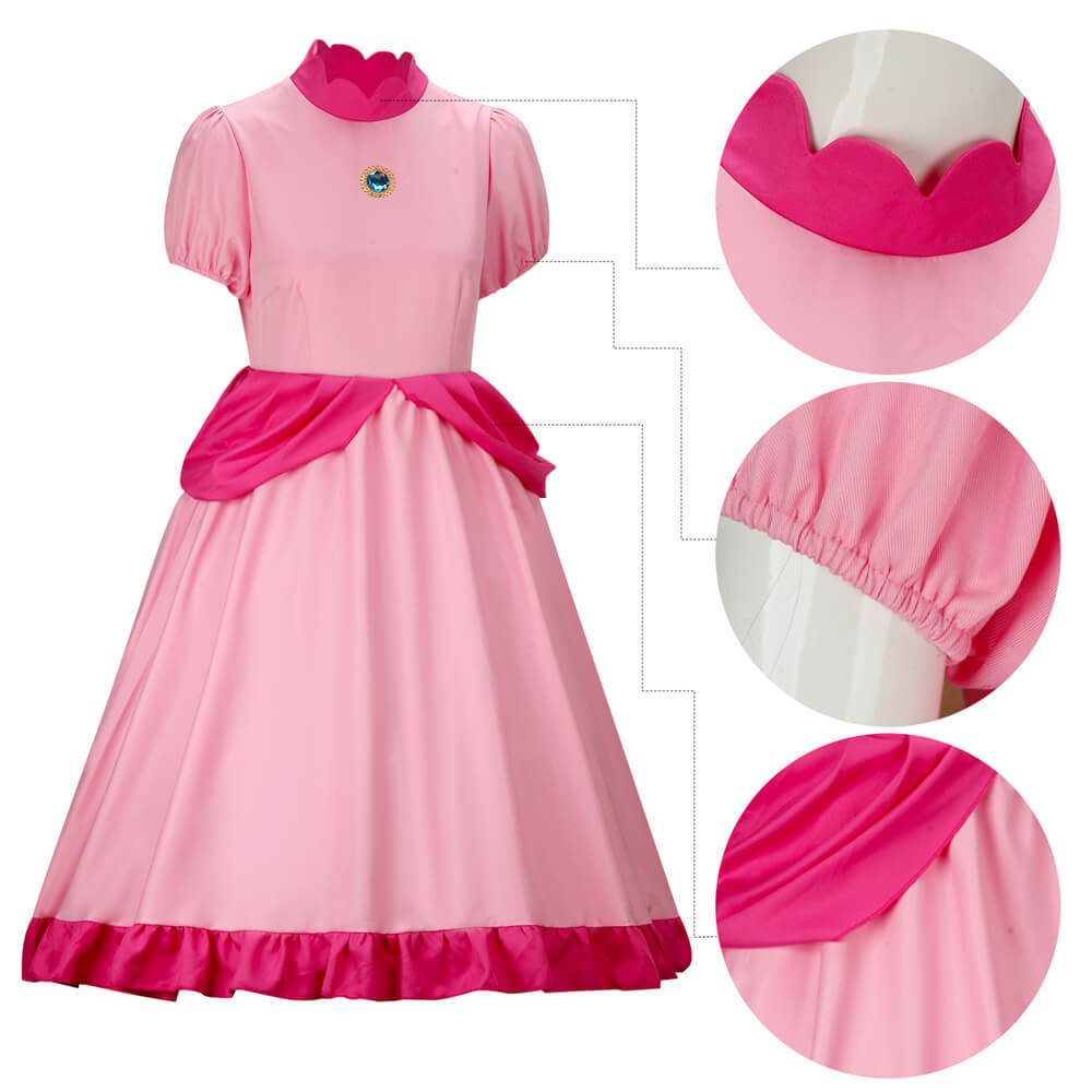 Kids Princess Peach Dress Super Mario Cosplay Costume