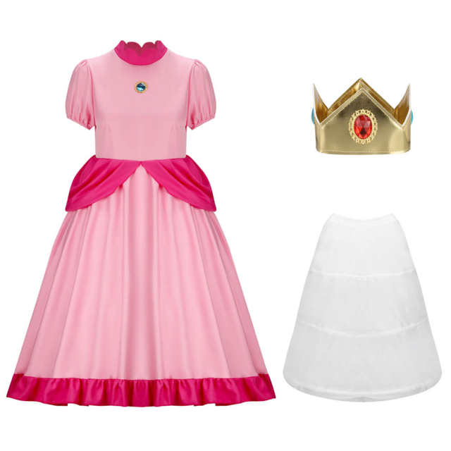 Kids Princess Peach Dress Super Mario Cosplay Costume (Ready to Ship)