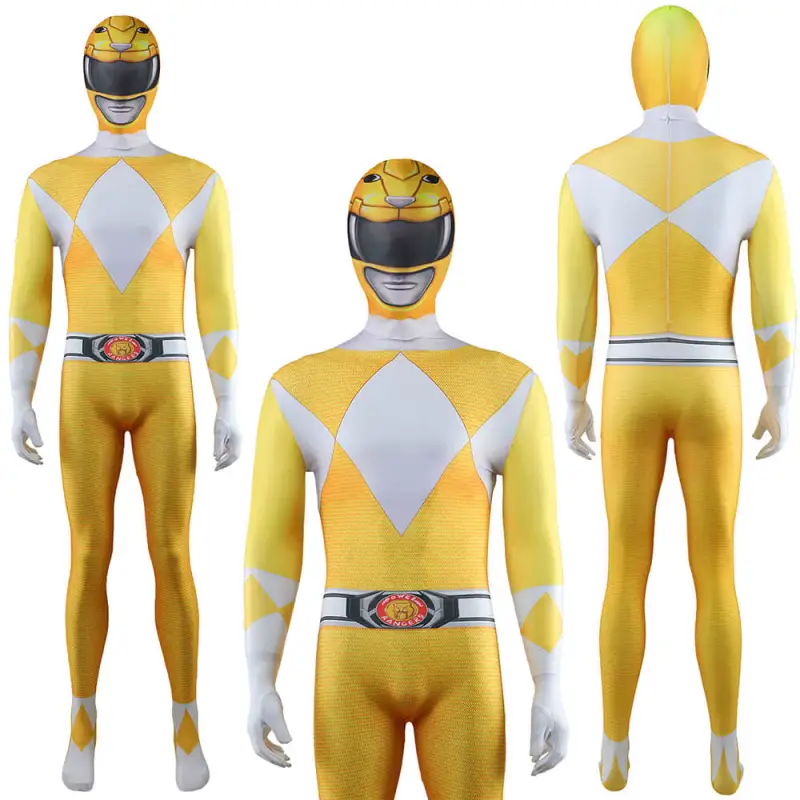 Mighty Morphin Power Rangers Yellow Ranger Cosplay Costume Trini Kwan Jumpsuit for Men