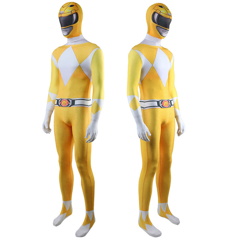 Mighty Morphin Power Rangers Yellow Ranger Cosplay Costume Trini Kwan Jumpsuit for Men