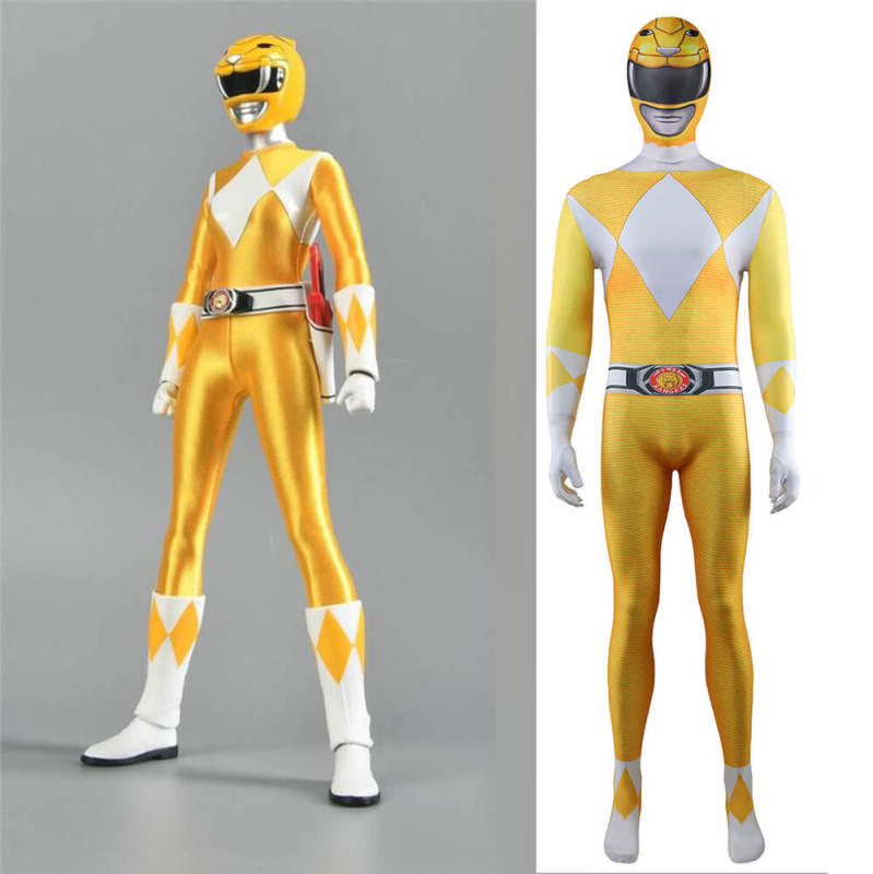 Mighty Morphin Power Rangers Yellow Ranger Cosplay Costume Trini Kwan Jumpsuit for Men