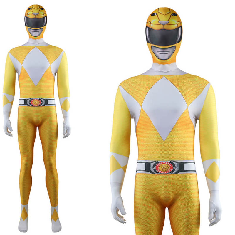 Mighty Morphin Power Rangers Yellow Ranger Cosplay Costume Trini Kwan Jumpsuit for Men