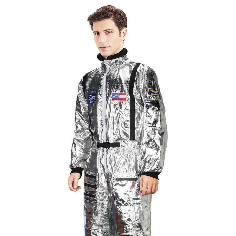Men's Astronaut Costume NASA Silver Space Suit for Halloween Hallowcos