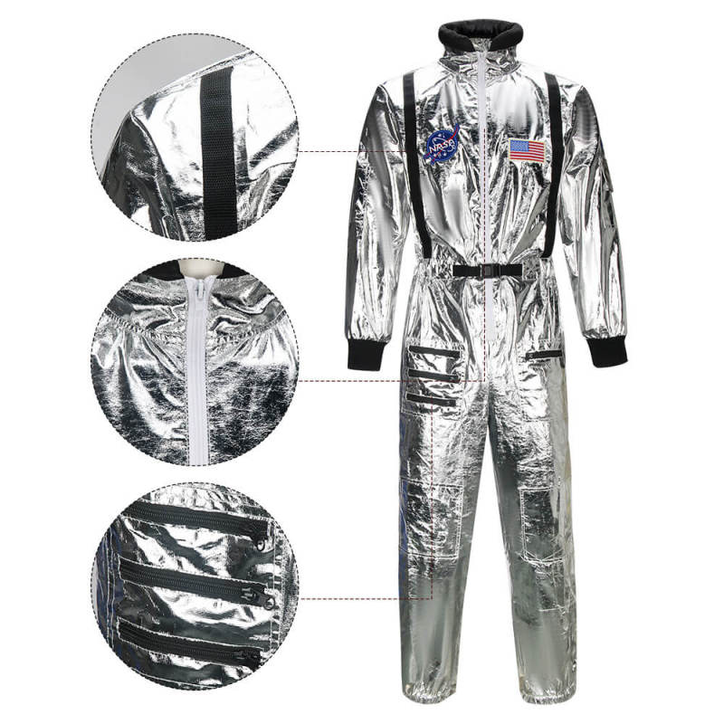 Men's Astronaut Costume NASA Silver Space Suit for Halloween