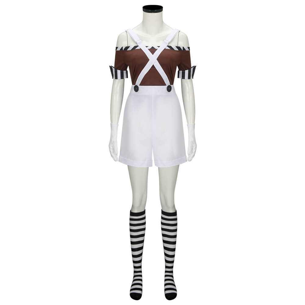 Women's Oompa Loompa Costume Willy Wonka Worker Cosplay