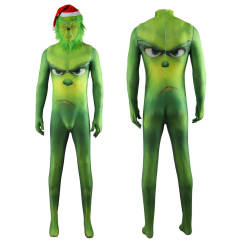 The Grinch Christmas Costume Spandex Jumpsuit Mask Adults Kids