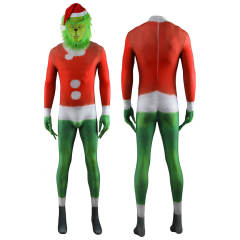 The Grinch Christmas Costume Spandex Jumpsuit Mask Style B Adults Kids