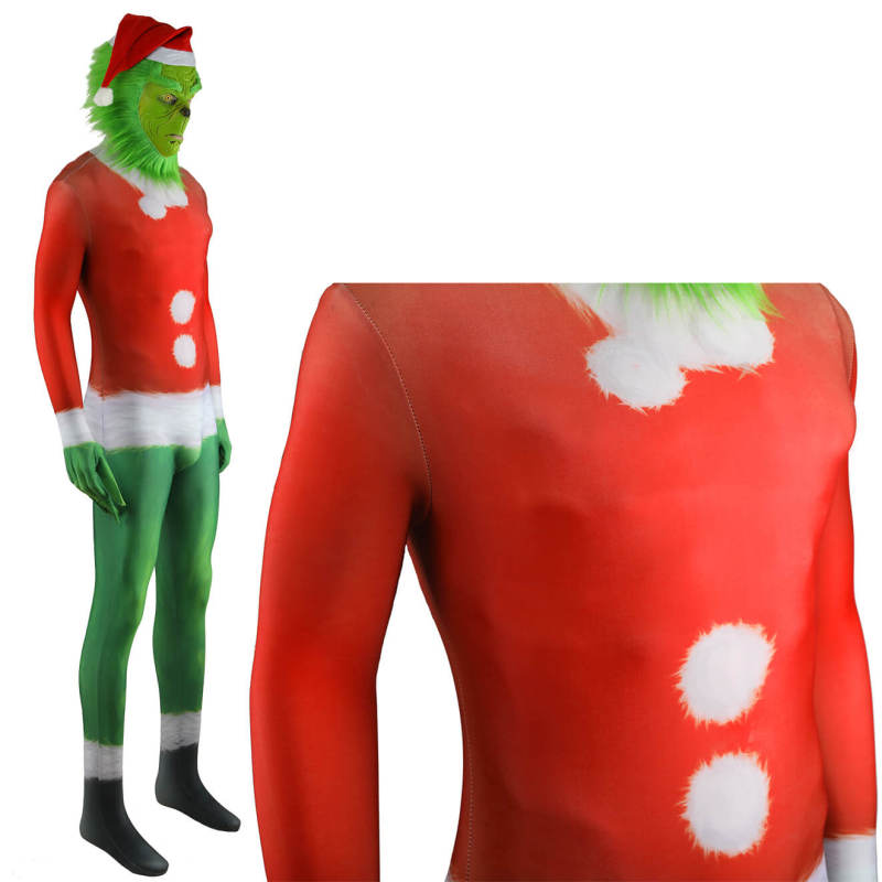 The Grinch Christmas Costume Spandex Jumpsuit Mask Style B