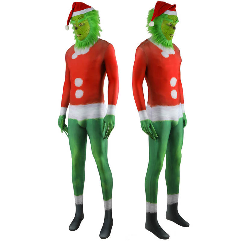 The Grinch Christmas Costume Spandex Jumpsuit Mask Style B