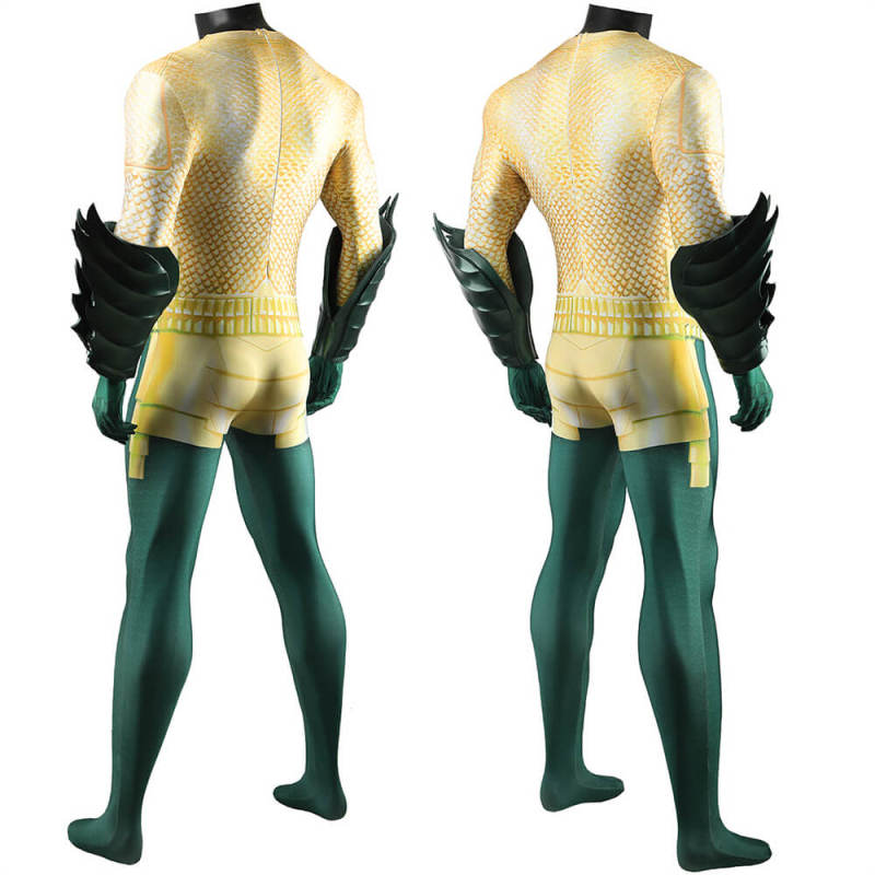 Aquaman Gold Battle Suit Arthur Curry Cosplay Costume Adults Kids Hallowcos