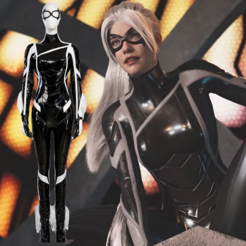 Spider-Man Black Cat Suit Cosplay Costume Felicia Hardy PU Leather
