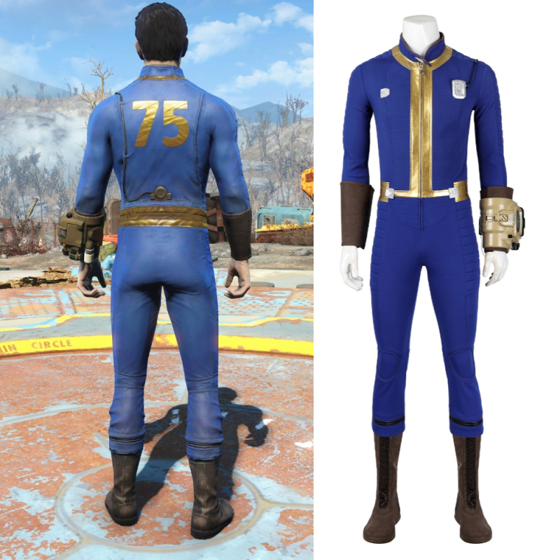 Fallout 4 Vault 75 Suit Male Cosplay Costume Hallowcos