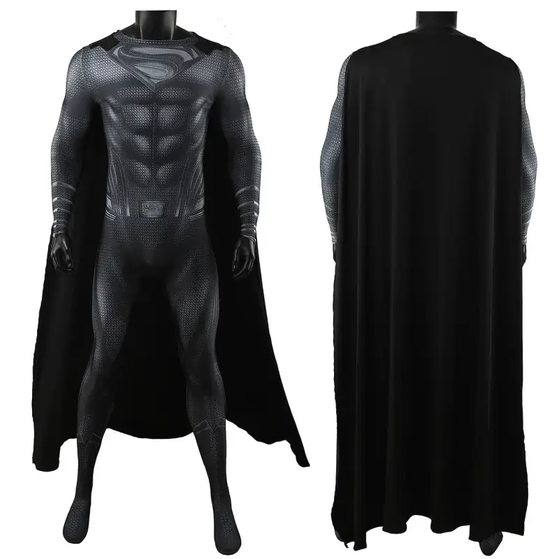 Justice League Superman Black Suit Cosplay Costume for Men Kids Hallowcos