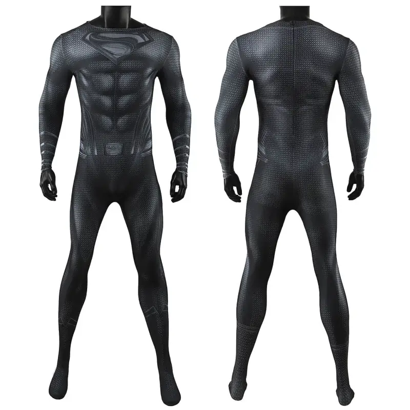 Justice League Superman Black Suit Cosplay Costume for Men Kids Hallowcos