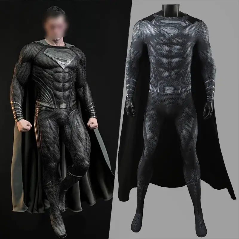 Justice League Superman Black Suit Cosplay Costume for Men Kids Hallowcos