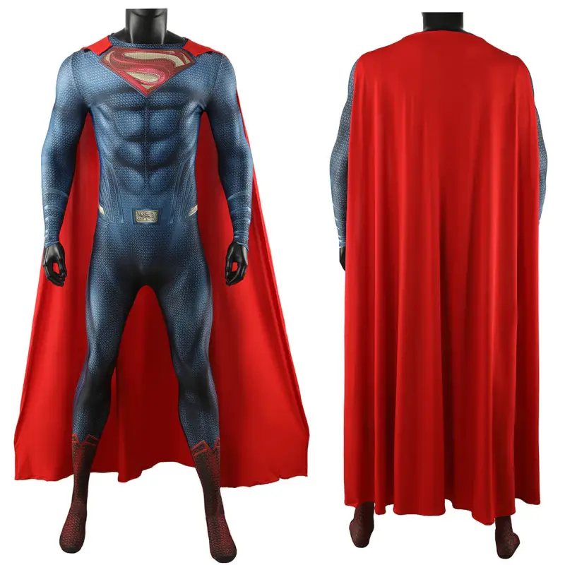 Justice League Superman Blue Suit Cosplay Costume for Men Kids Hallowcos