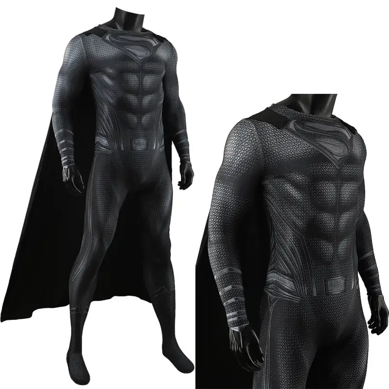 Justice League Superman Black Suit Cosplay Costume for Men Kids Hallowcos