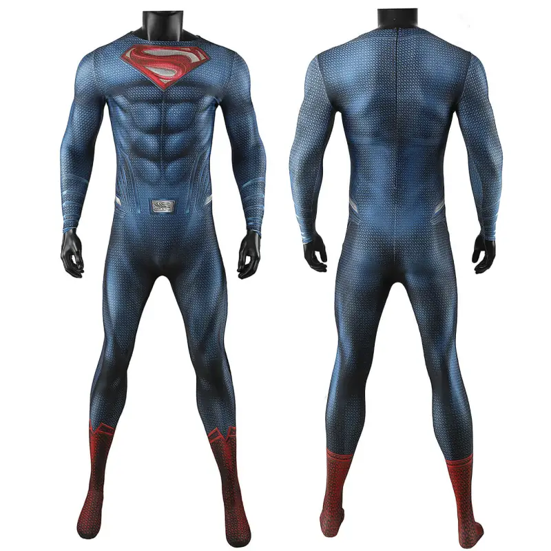 Justice League Superman Blue Suit Cosplay Costume for Men Kids Hallowcos