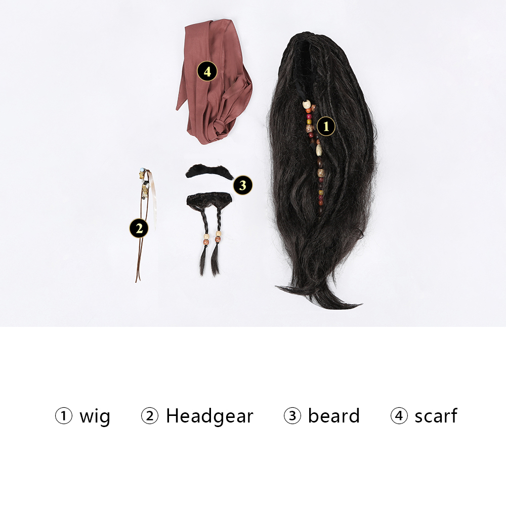 Pirates of the Caribbean Jack Sparrow Cosplay Costume with Hat Wig Hallowcos