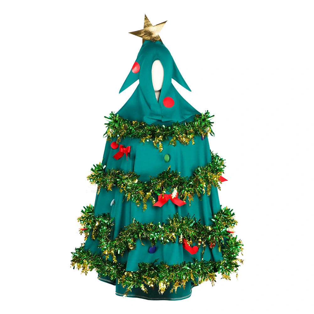 womens christmas tree fancy dress 50" Green and Silver Women Adult Christmas Costume