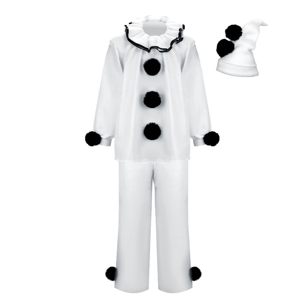 Pierrot Clown Cosplay Costume Halloween Mime Stage Outfits