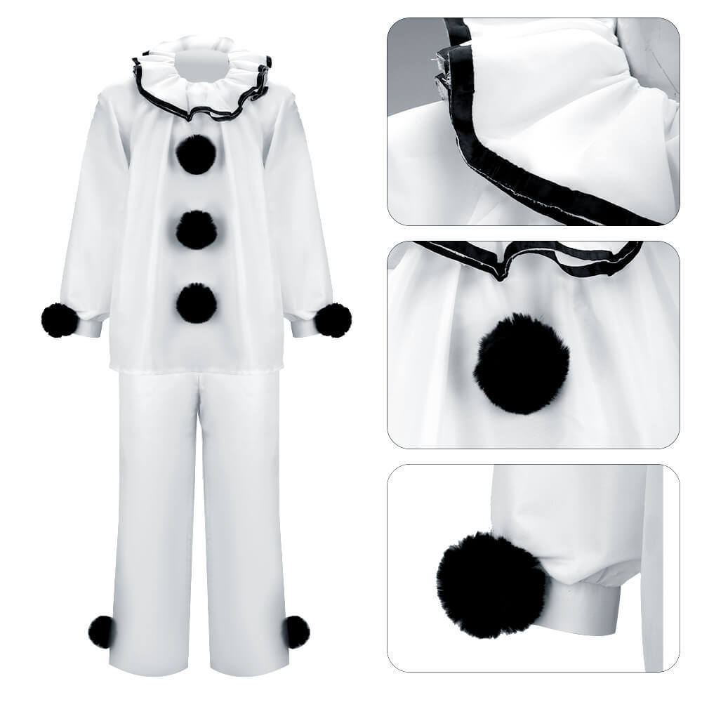 Pierrot Clown Cosplay Costume Halloween Mime Stage Outfits