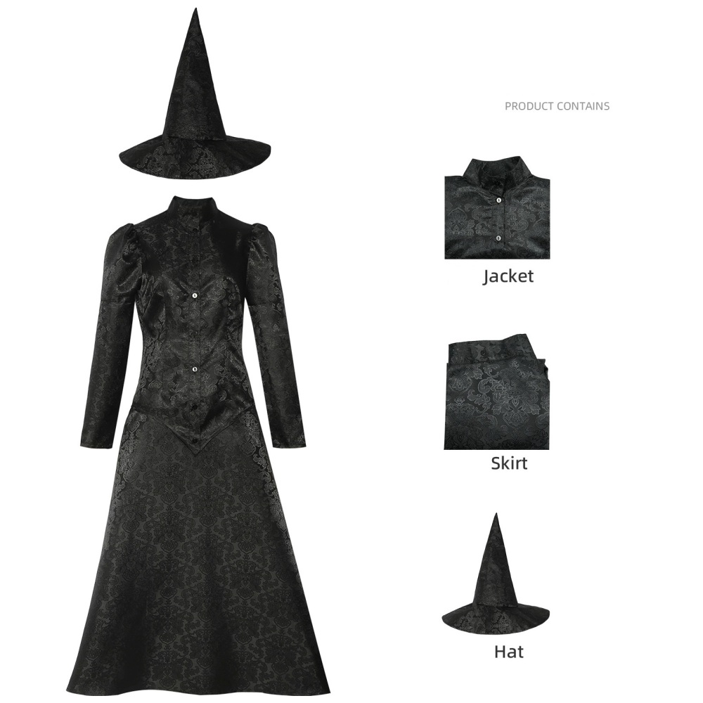 Wicked 2024 Elphaba Cosplay Costume Black Witch Suit