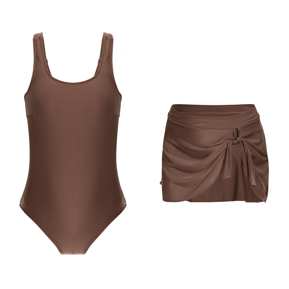 SUNBIKI Women's One Piece Swimsuits with Cover Up Skirt Tummy Control Swimdress Scoop Neck Swim Dresses Bathing Suit