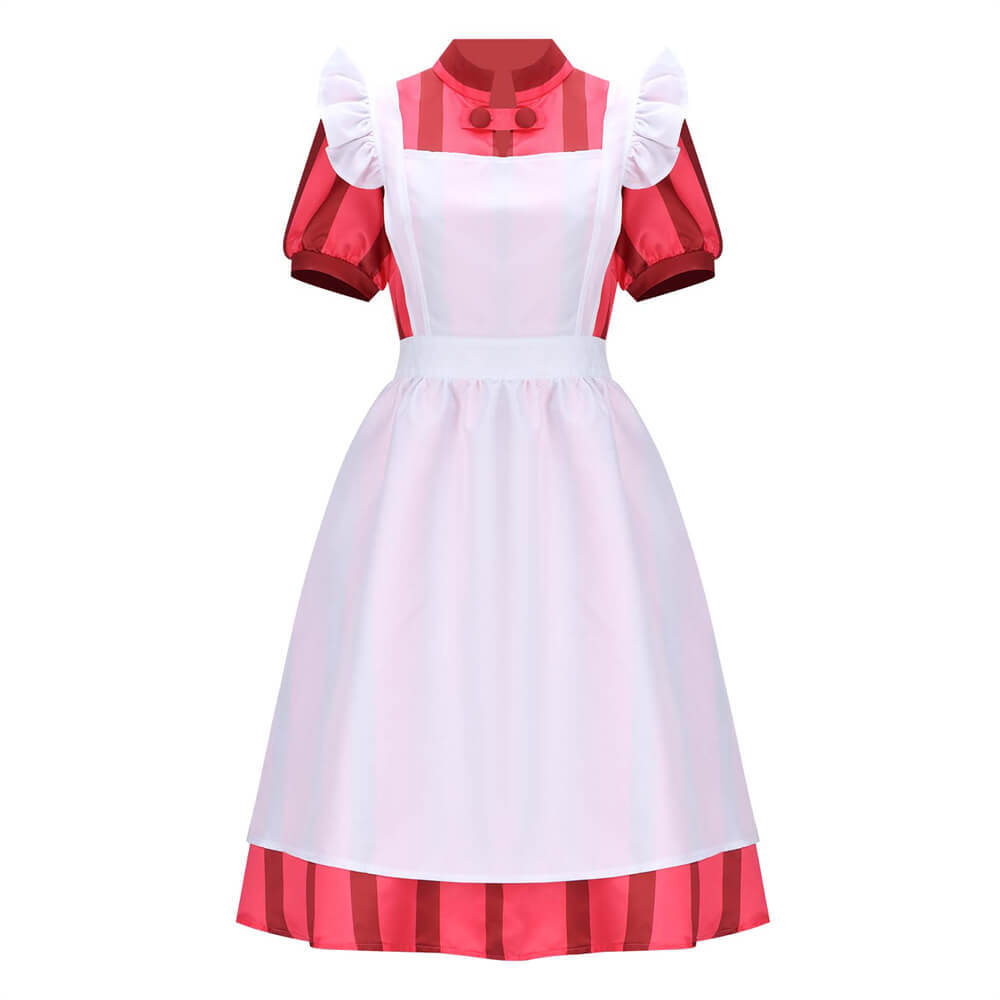 JIACHIL Women's Short Sleeve Striped Dress Casual Suit with Apron Maid Dress Adult Size