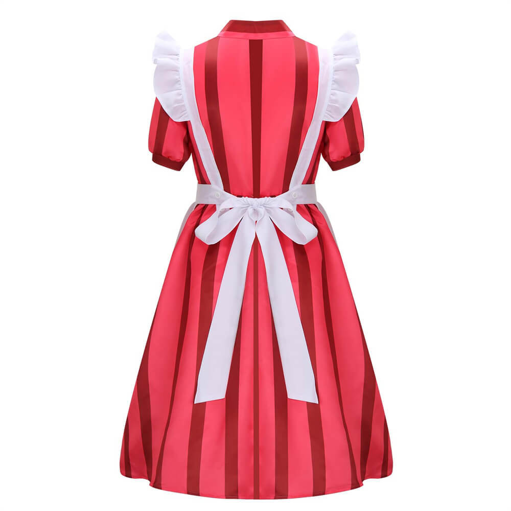 JIACHIL Women's Short Sleeve Striped Dress Casual Suit with Apron Maid Dress Adult Size