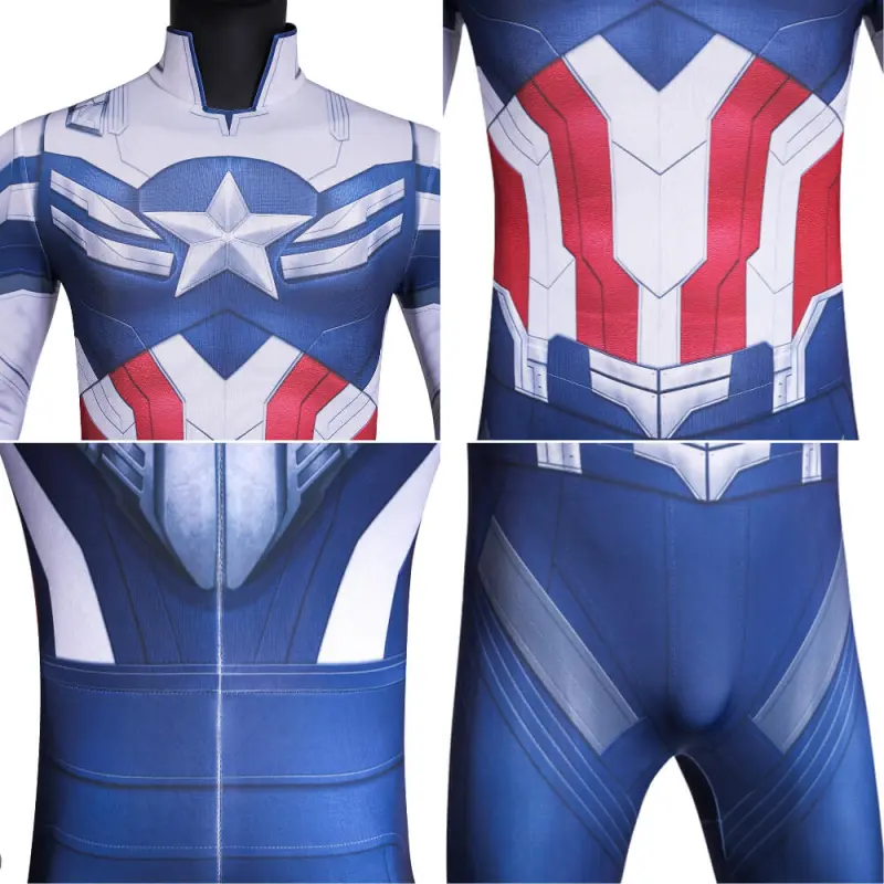 Captain America: Brave New World Sam Wilson Blue White Suit Cosplay Costume Printed Style B