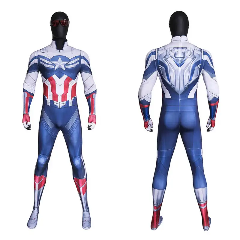 Captain America: Brave New World Sam Wilson Blue White Suit Cosplay Costume Printed Style B