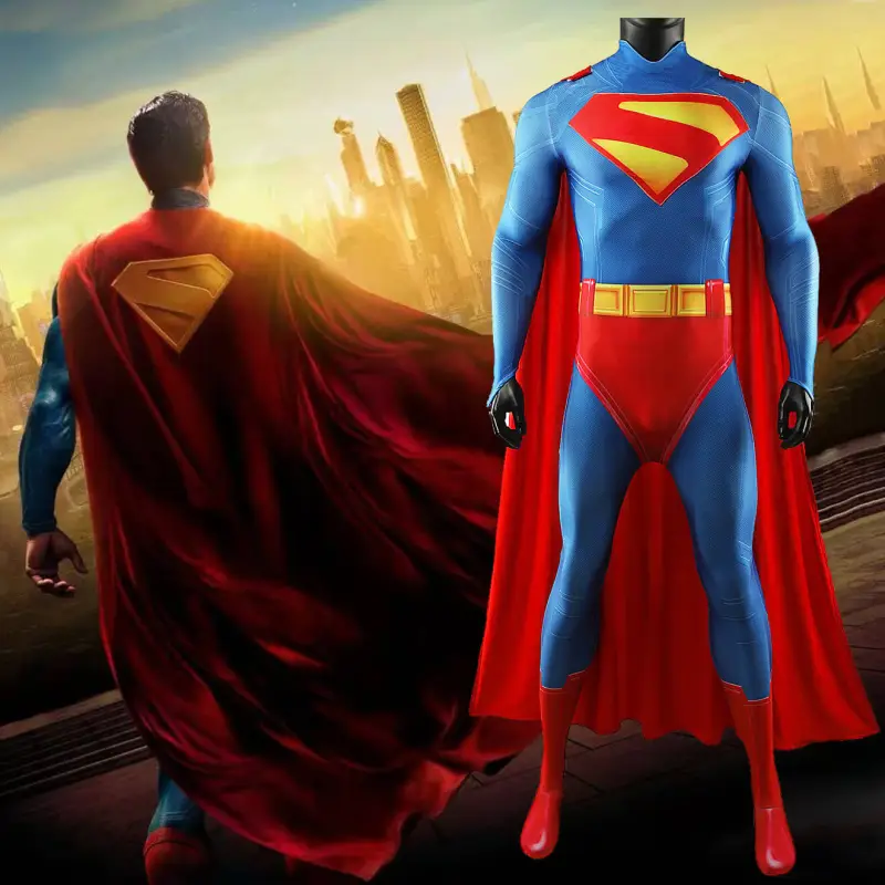 2025 Clark Kent Legacy Cosplay Costume Jumpsuit Cloak for Men Kids