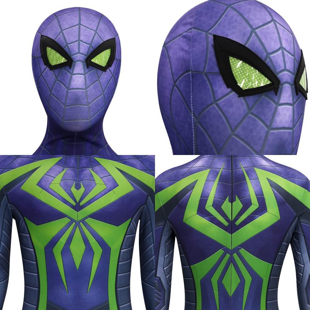 Spider-Man 2 Miles Morales Purple Reign Suit Cosplay Costume Printed Style
