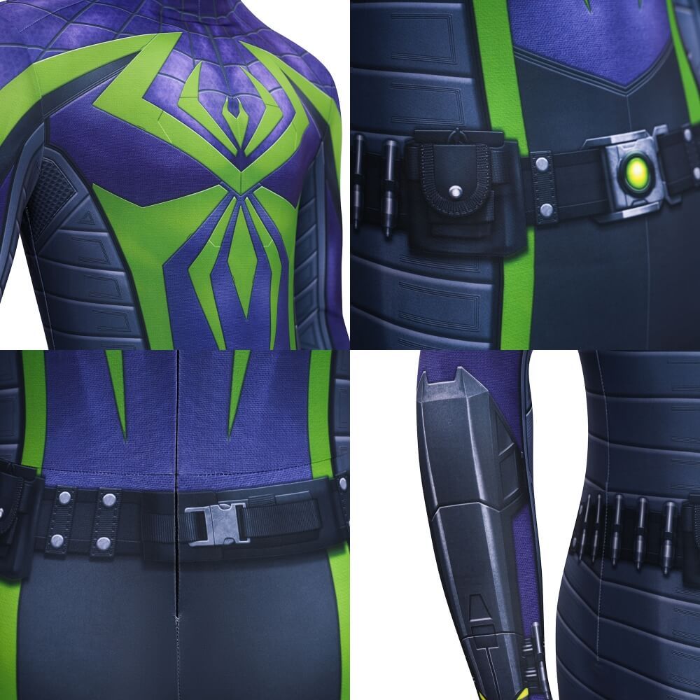 Spider-Man 2 Miles Morales Purple Reign Suit Cosplay Costume Printed Style