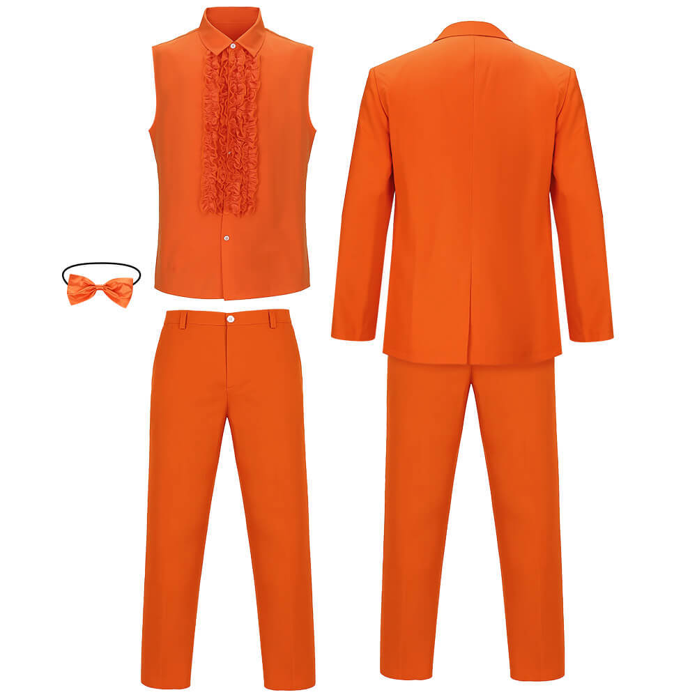Dumb and Dumber Lloyd Christmas Cosplay Costume Orange Suit with Hat Hallowcos