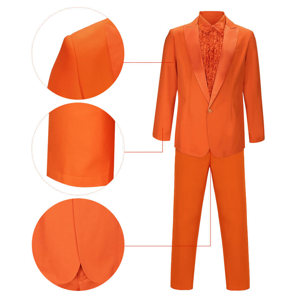 Dumb and Dumber Lloyd Christmas Cosplay Costume Orange Suit with Hat Hallowcos