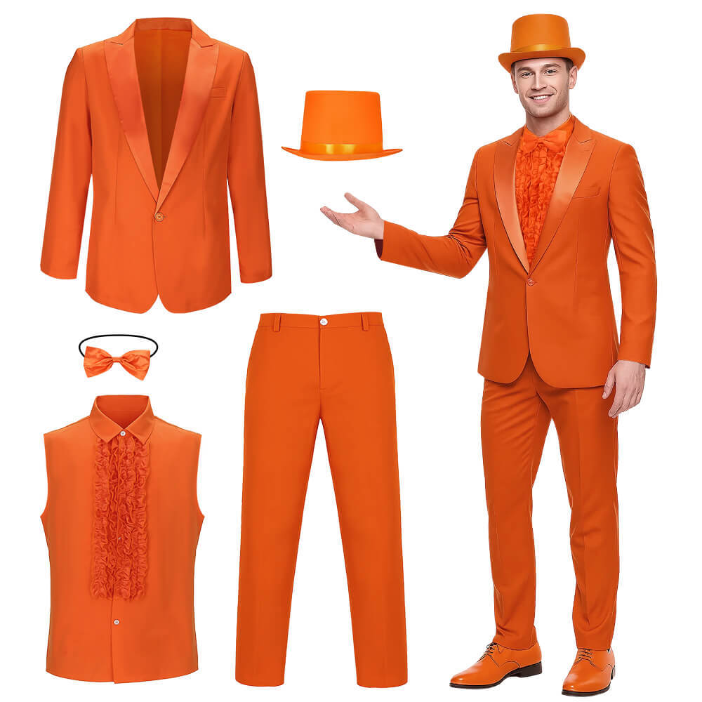 Dumb and Dumber Lloyd Christmas Cosplay Costume Orange Suit with Hat Hallowcos