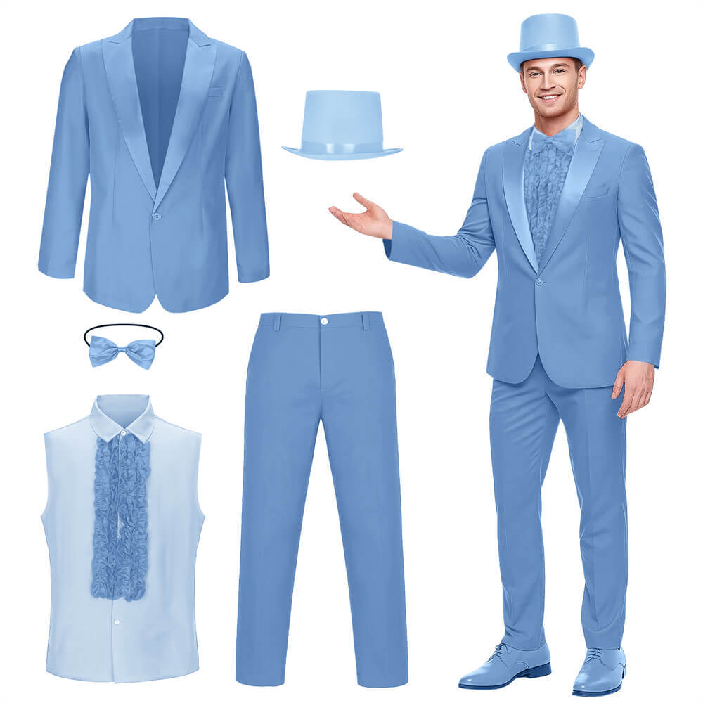 Dumb and Dumber Harry Dunne Cosplay Costume Blue Suit with Hat Hallowcos