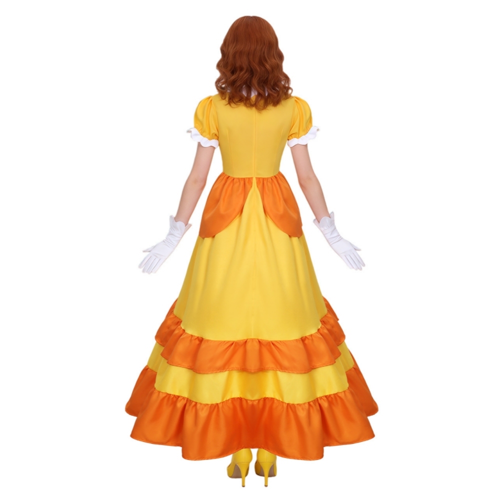 Princess Daisy Dress Super Mario Cosplay Costume For Women Kids